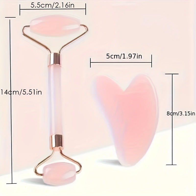 2 - Piece Rose Quartz Piece Roller & Gua Sha - Jade Glow Facial Set