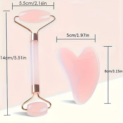 2 - Piece Rose Quartz Piece Roller & Gua Sha - Jade Glow Facial Set