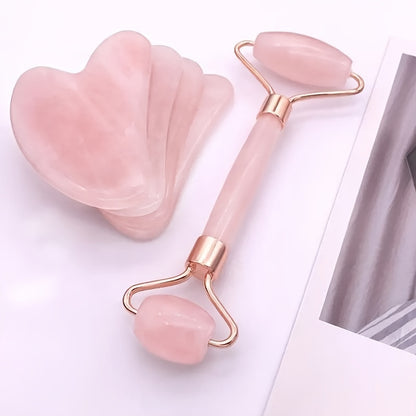 2 - Piece Rose Quartz Piece Roller & Gua Sha - Jade Glow Facial Set