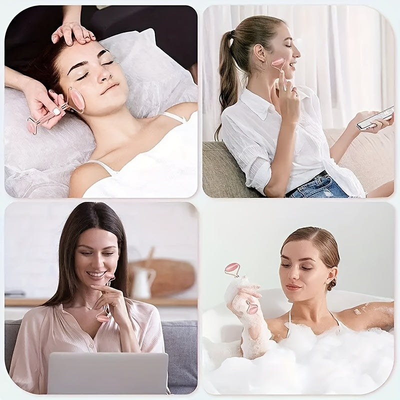 2 - Piece Rose Quartz Piece Roller & Gua Sha - Jade Glow Facial Set
