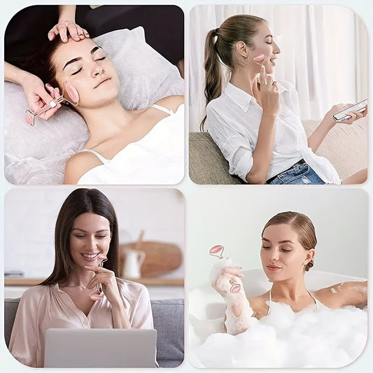 2 - Piece Rose Quartz Piece Roller & Gua Sha - Jade Glow Facial Set