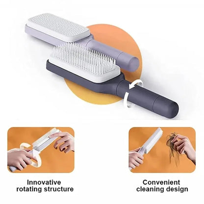 Self-Cleaning Rotating Hair Comb – Anti-Static and Retractable Hairbrush