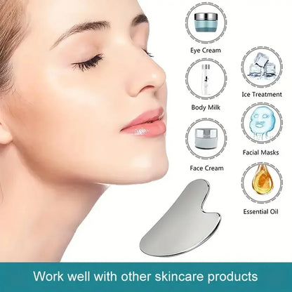 Stainless Steel Gua Sha Facial Massager - Cooling Eye and Face Tool for Firming, Jawline and Relaxation