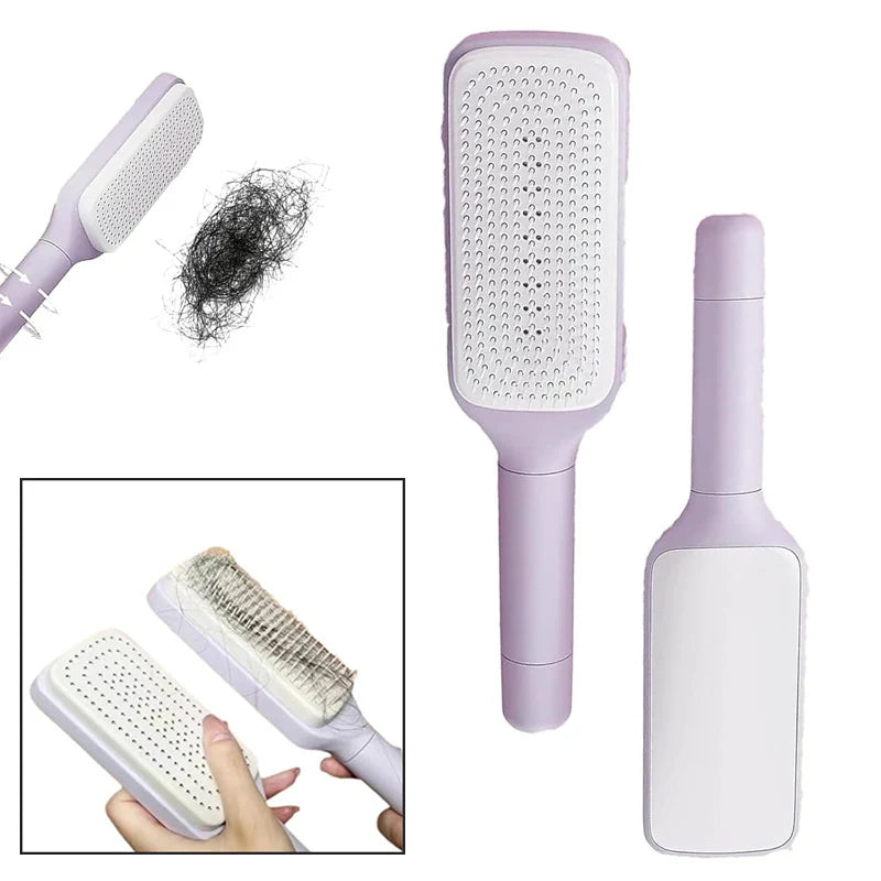 Self-Cleaning Rotating Hair Comb – Anti-Static and Retractable Hairbrush
