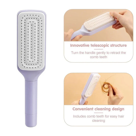 Self-Cleaning Rotating Hair Comb – Anti-Static and Retractable Hairbrush