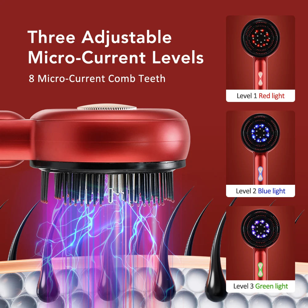 LED Scalp Therapy Comb – Microcurrent Hair Growth Massager with Red & Blue Light, Promotes Healthy Scalp and Prevents Hair Loss