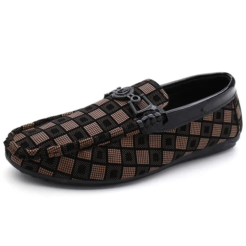 Men’s Plaid Leather Casual Loafers
