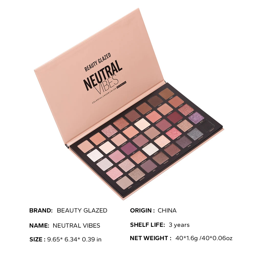 Beauty Glazed Neutral Vibes 40-Color Eye Shadow Palette – Matte, Highlight & Shimmer Shades