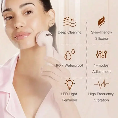 Electric Silicone Facial Brush – Skin Massager, Wireless Charging, Waterproof