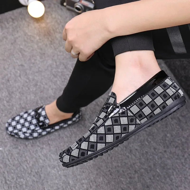 Men’s Plaid Leather Casual Loafers