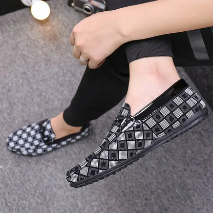 Men’s Plaid Leather Casual Loafers