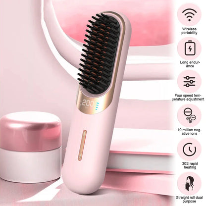 LED Electric Hair Brush – Cordless Hair Straightener with Negative Ions