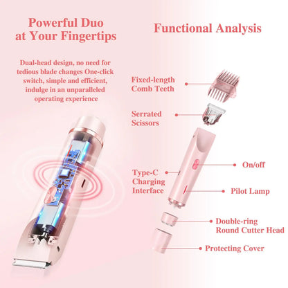 2-in-1 Dual-Head Electric Razor & Bikini Trimmer for Women – Wet & Dry Use