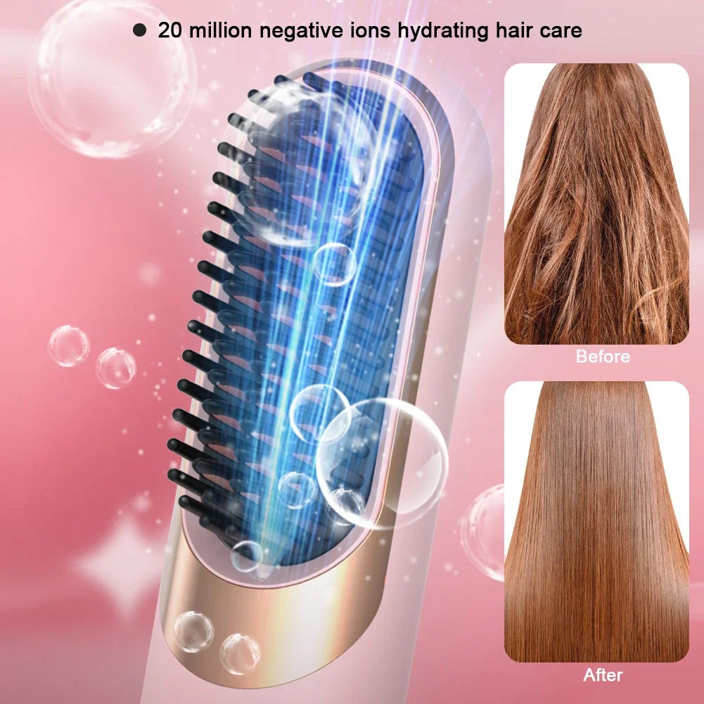 LED Electric Hair Brush – Cordless Hair Straightener with Negative Ions