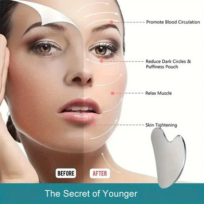 Stainless Steel Gua Sha Facial Massager - Cooling Eye and Face Tool for Firming, Jawline and Relaxation