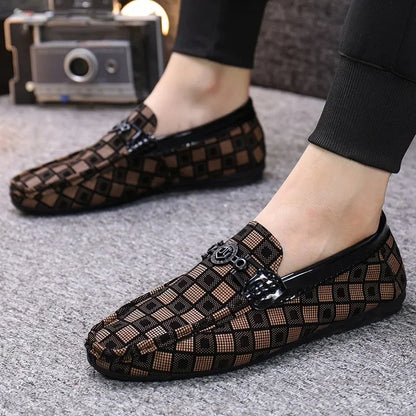 Men’s Plaid Leather Casual Loafers