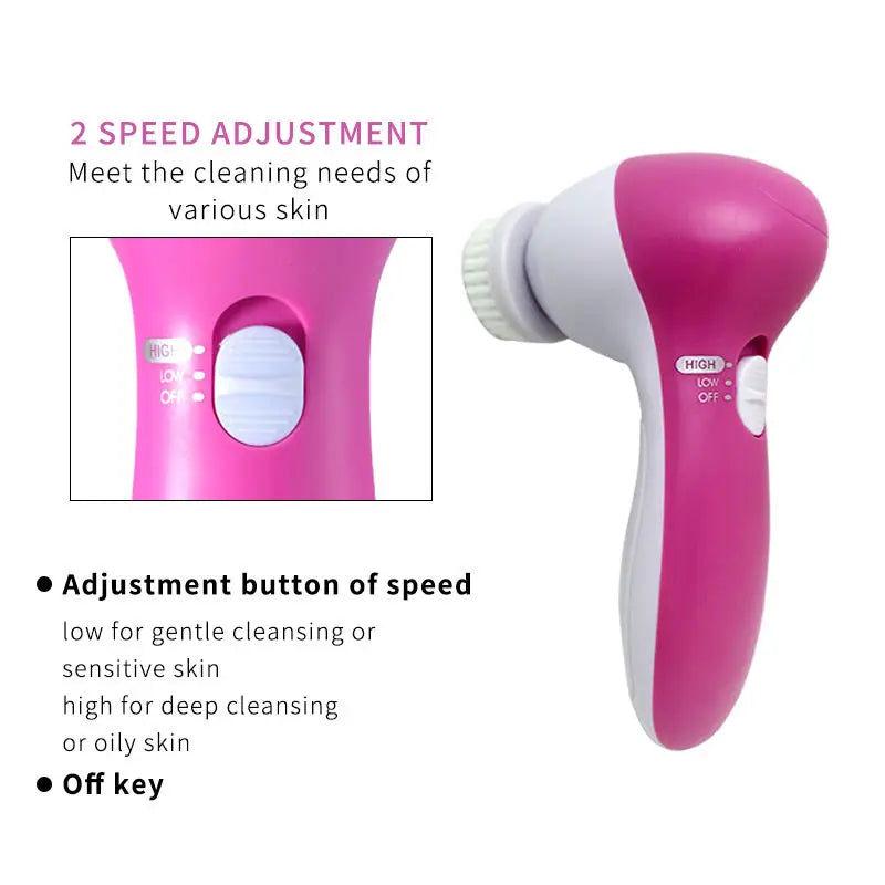 5-in-1 Electric Facial Cleaner – Brush, Massager, and Blackhead Remover