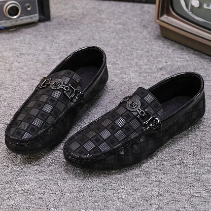 Men’s Plaid Leather Casual Loafers