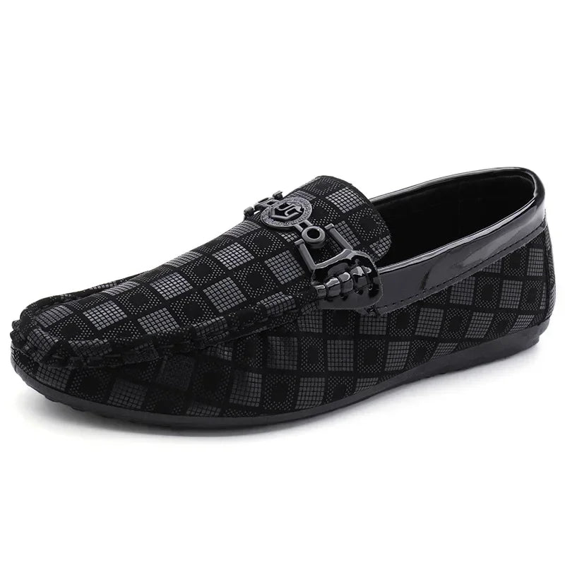 Men’s Plaid Leather Casual Loafers