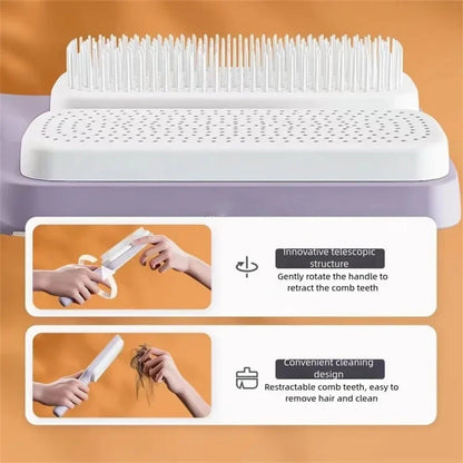 Self-Cleaning Rotating Hair Comb – Anti-Static and Retractable Hairbrush