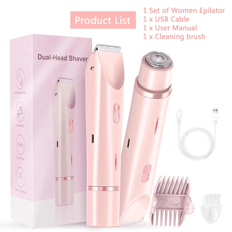 2-in-1 Dual-Head Electric Razor & Bikini Trimmer for Women – Wet & Dry Use