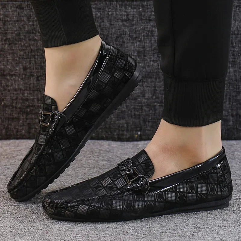 Men’s Plaid Leather Casual Loafers