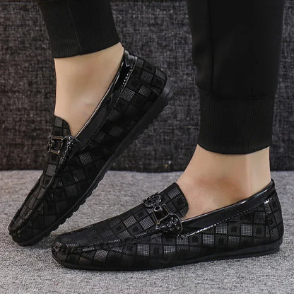 Men’s Plaid Leather Casual Loafers