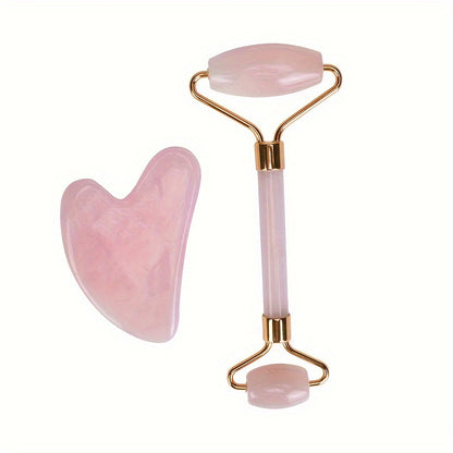 2 - Piece Rose Quartz Piece Roller & Gua Sha - Jade Glow Facial Set