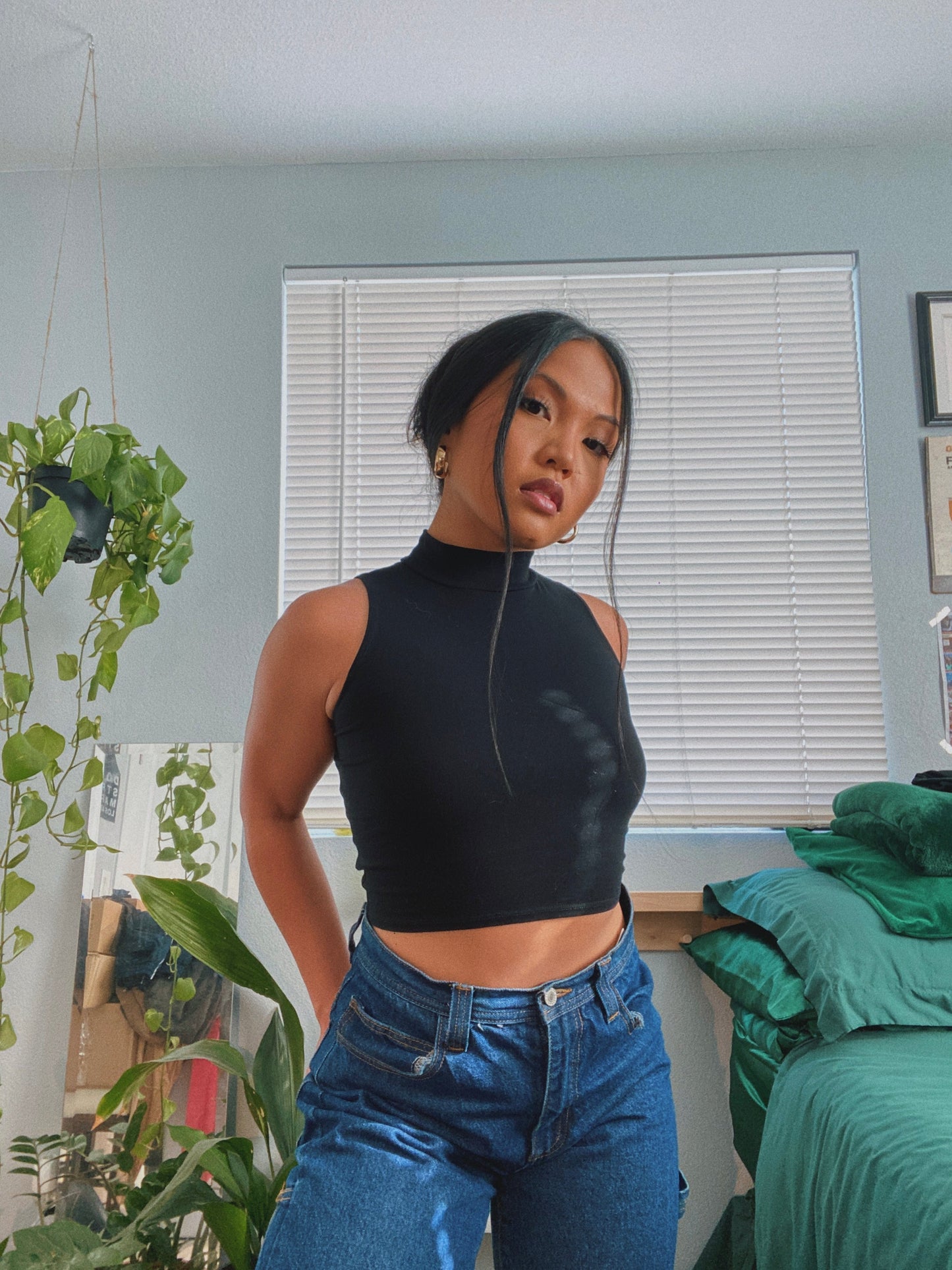 Mock Neck Cropped Muscle Tank