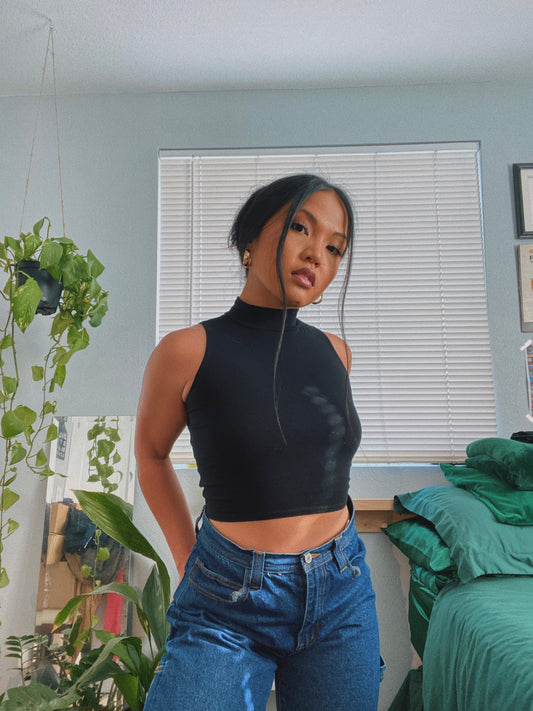 Mock Neck Cropped Muscle Tank